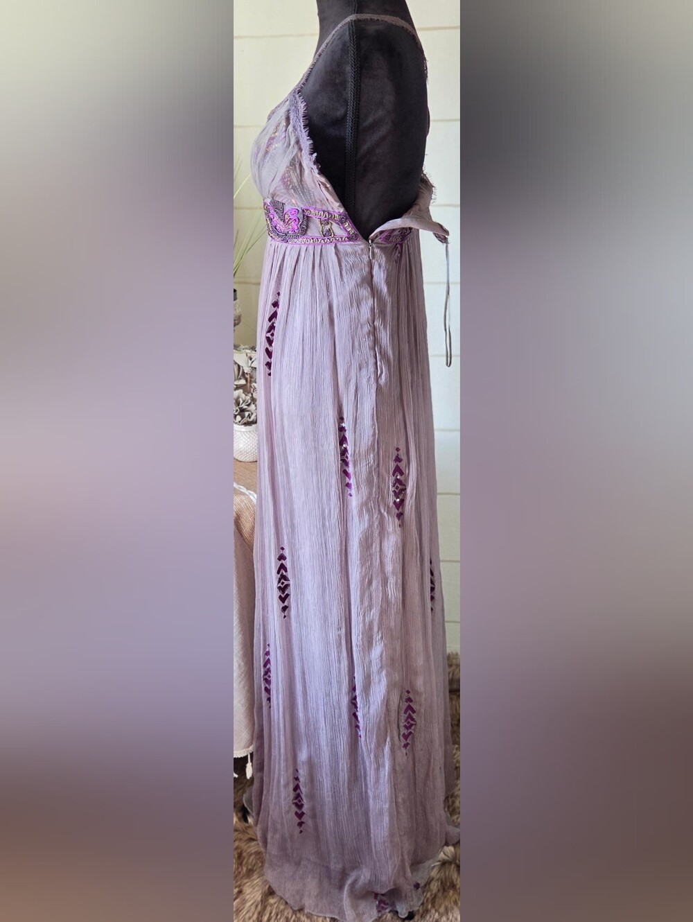 FREE PEOPLE Artemis Purple Gray Embellished Goddess Maxi Dress Whimsigoth Gown M - Picture 7 of 14